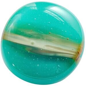 VTG Brooch Teal Art Glass Cabochon Gold Tone 1980s Costume Jewelry Pin